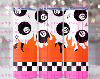 Vaso Edgy 8 Ball Flames de 20 oz: Diseño retro a cuadros