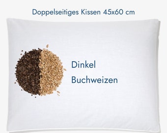 Beidseitiges doppelseitiges 2-Kammer Schlafkissen Buchweizen Dinkel weiß 60x45cm