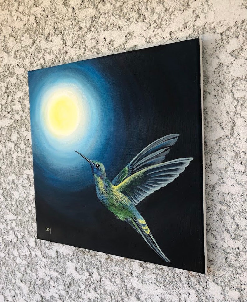 Original Acrylbild, 'Dem Licht entgegen, Kolibri' Naturmalerei, wunderschönes Kunstwerk, Vögel Bild 2