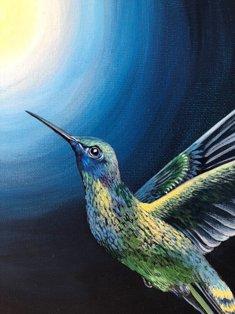Original Acrylbild, 'Dem Licht entgegen, Kolibri' Naturmalerei, wunderschönes Kunstwerk, Vögel Bild 4