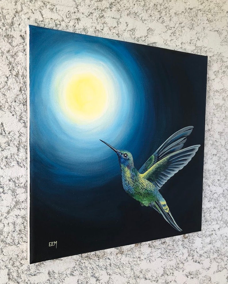 Original Acrylbild, 'Dem Licht entgegen, Kolibri' Naturmalerei, wunderschönes Kunstwerk, Vögel Bild 3