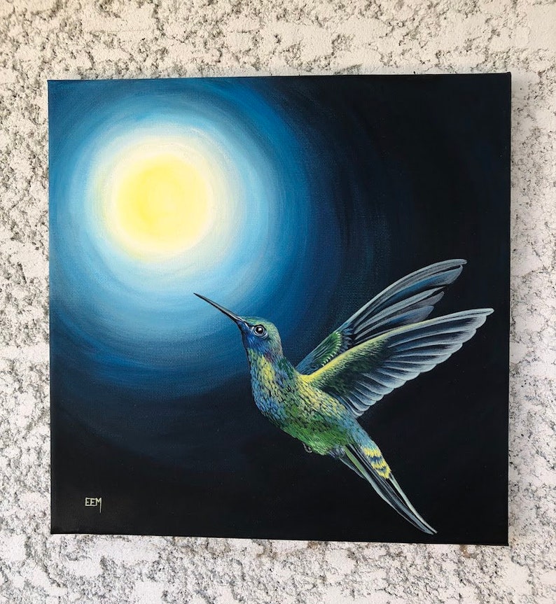 Original Acrylbild, 'Dem Licht entgegen, Kolibri' Naturmalerei, wunderschönes Kunstwerk, Vögel Bild 1