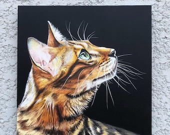 Original Acrylgemälde, 'Never Stop Hoping', (Gardez l'Espoir), Katze, Tierportrait, Natur, Wildlife