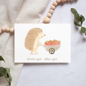 Postkarte Geburtstag Igel Erdbeeren in Schubkarre Postkarte Kinder Postkarte Geburtstag Geburtstagskarte Geburtstagsgeschenk Tierkarte