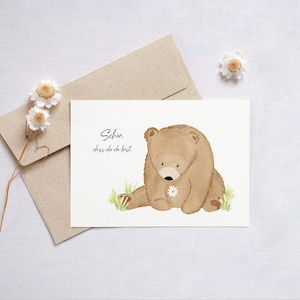 Postkarte Geburt Bär Blume Schön dass du da bist Postkarte Kinder Postkarte Geburt Geburtskarte Geburtsgeschenk Bärenkarte Geburt Tierkarte