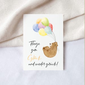 Postkarte A6 Geburtstag Bär Fliege zum Glück Ballons Postkarte Kinder Postkarte Geburtstag Geburtstagskarte Geschenk Tierkarte Bär