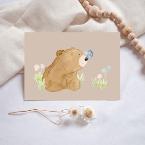 Postkarte A6 Bär Schmetterling Freundschaft Geburtstag Karte Familie Karte Freunde Kinder Postkarte Geburtstag Geburtstagskarte Tierkarte