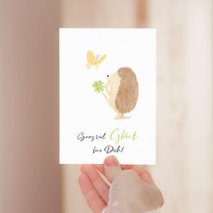 Postkarte Geburtstag Igel Schmetterling Viel Glück für dich Postkarte Kinder Postkarte Geburtstag Geburtstagskarte Geburtstagsgeschenk Tier