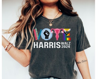 Harris Walz 2024 Comfort Colors Vote Shirt, Banned Books, BLM, Reproductive LGBT Rights Tshirt Social Justice Liberal Leftist Activist Tee