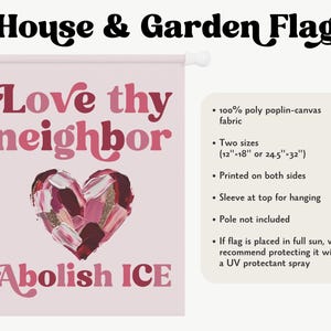 Älska din granne, avskaffa ICE, alla hjärtans dag-flagga för trädgårdsträdgård, anti-Trump-dekor i februari, skydda invandrare, utvisa rasister bild 3