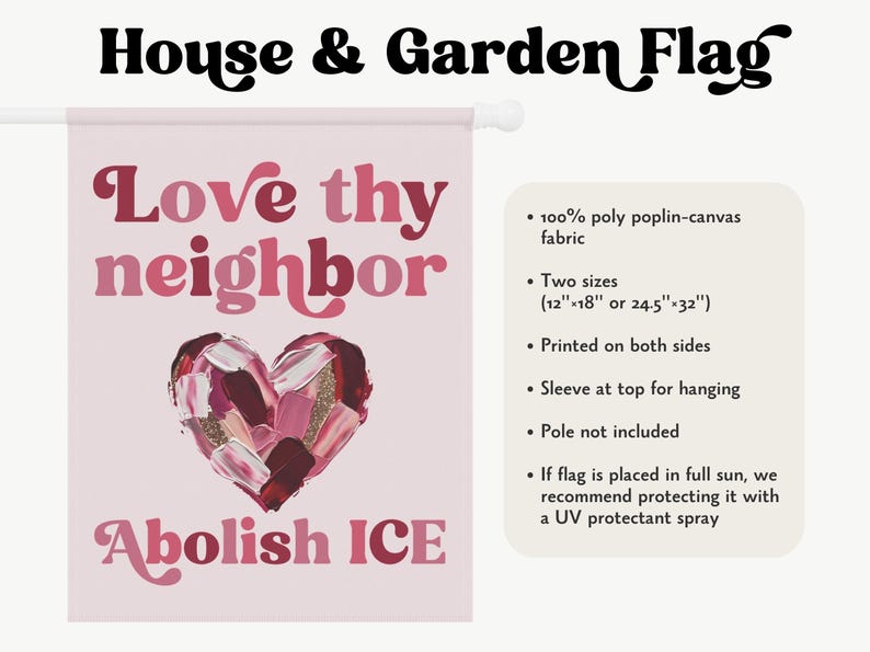 Älska din granne, avskaffa ICE, alla hjärtans dag-flagga för trädgårdsträdgård, anti-Trump-dekor i februari, skydda invandrare, utvisa rasister bild 3