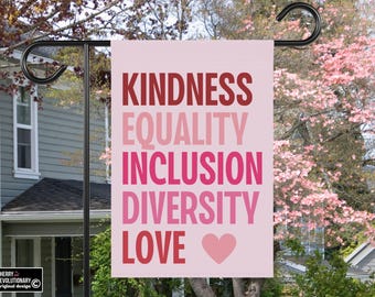 Freundlichkeit Gleichheit Inklusion Vielfalt Liebe Haus Hof Garten Flagge, Valentinstag Linksseitig Linksseitig Mensch Rechte Fortschrittliche Werte