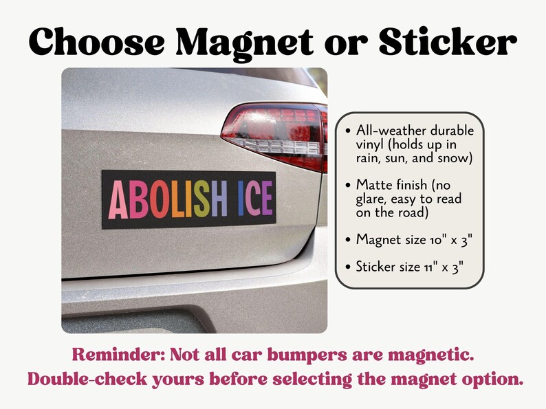 Abolish ICE Car Magnet/Bumper Sticker, Anti Trump Deportation, Pro Immigration, Liberal Leftist Social Justice Human Rights, Fuck Racism image 3