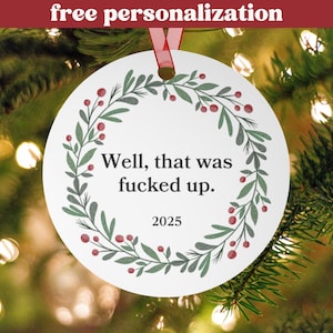 Funny Anti-Trump Christmas 2025 Ornament, Liberal Yearly Keepsake, 2025 Year in Review Xmas Tree Ornament, Leftist Democrat Political Humor