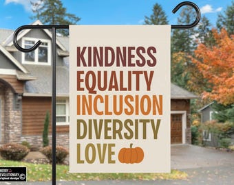 Herbst Freundlichkeit Gleichheit Inklusion Vielfalt Liebe Haus Hof Garten Flagge, Linksseitig Linke Menschen Rechte Fortschrittliche Werte, demokrat Feministin