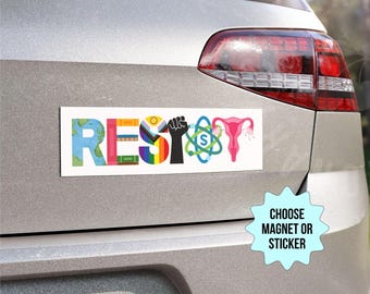 Resist Car Magnet/Bumper Sticker, Banned Books BLM Reproductive LGBT Rights Social Justice Climate Change Science Liberal Feminist Activist