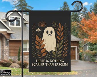 Nothing Scarier Than Fascism Liberal Halloween Garden House Flag, Spooky Feminist Witch, Anti Trump Fall Decor, Vintage Boho Ghost Yard Sign