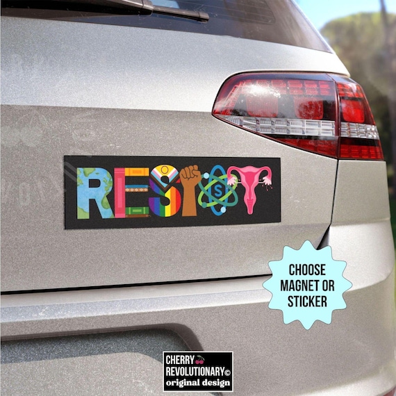 Resist Car Magnet/Bumper Sticker, Banned Books BLM Reproductive LGBT Rights Social Justice Climate Change Science Liberal Feminist Activist