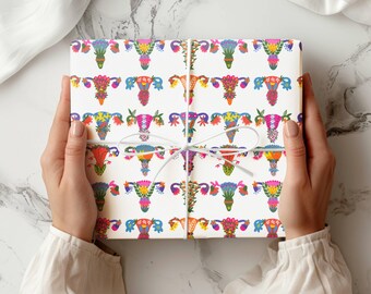 Papel de regalo con diseño de útero floral, regalo de acompañante para clínica activista feminista liberal proelección, Mi cuerpo, mi decisión, Prohibiciones de nuestros cuerpos, Poder femenino
