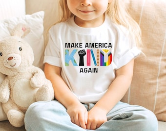 Make America Kind nochmal Baby Body/Kinder T-Shirt, Anti-Trumpf verbotene Bücher BLM LGBT-Menschenrechte soziale Gerechtigkeit Mini feministisches Empathie-Shirt