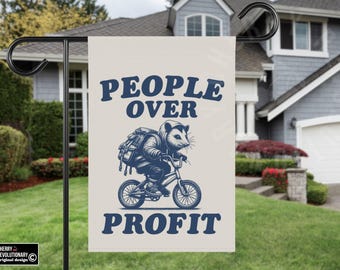 People Over Profit Yard Garden House Flag, Possum Bicycle Flag, Leftist Healthcare Political Activist, Eat The Rich, Class War Consciousness