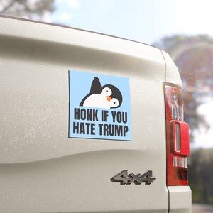 Funny Anti Trump Bumper Sticker/Car Magnet, Penguins Against Tariffs, Anti Musk MAGA Fascism, Liberal Leftist Social Justice Activist Decal image 3