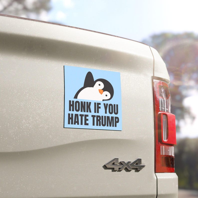 Funny Anti Trump Bumper Sticker/Car Magnet, Penguins Against Tariffs, Anti Musk MAGA Fascism, Liberal Leftist Social Justice Activist Decal image 3
