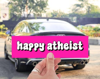 Happy Atheist Car Magnet/Bumper Sticker, Anti Religion Christian Nationalism Decal, No Hate Like Christian Love, Separate Church And State