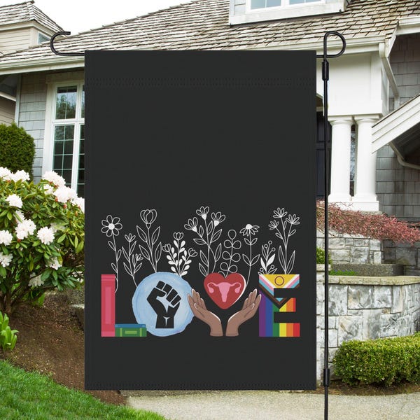 Liberal Valentine's Day Garden Yard Flag, Anti Trump Banned Books BLM Reproductive LGBT Human Rights, Social Justice Feminist Activist Gift