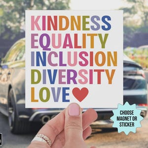 Vriendelijkheid gelijkheid inclusie diversiteit liefde auto magneet/bumpersticker, liberale progressieve waarden, democraat feministische geschenk, mensenrechten sticker afbeelding 6