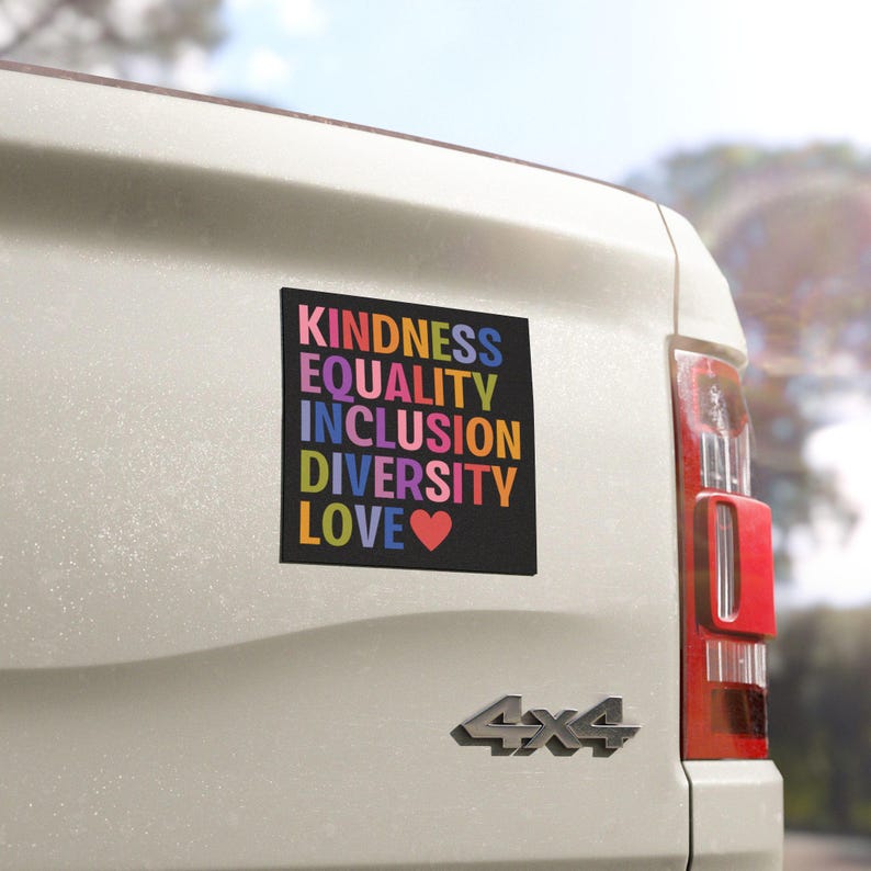 Vriendelijkheid gelijkheid inclusie diversiteit liefde auto magneet/bumpersticker, liberale progressieve waarden, democraat feministische geschenk, mensenrechten sticker afbeelding 8