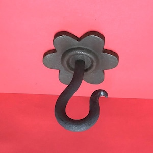 Wrought Iron Chandelier Lighting Planter Swag Beam Hook, 5/16" dia. Hook, 6 Petal Rosette. Handmade in the USA by Worthington Forge