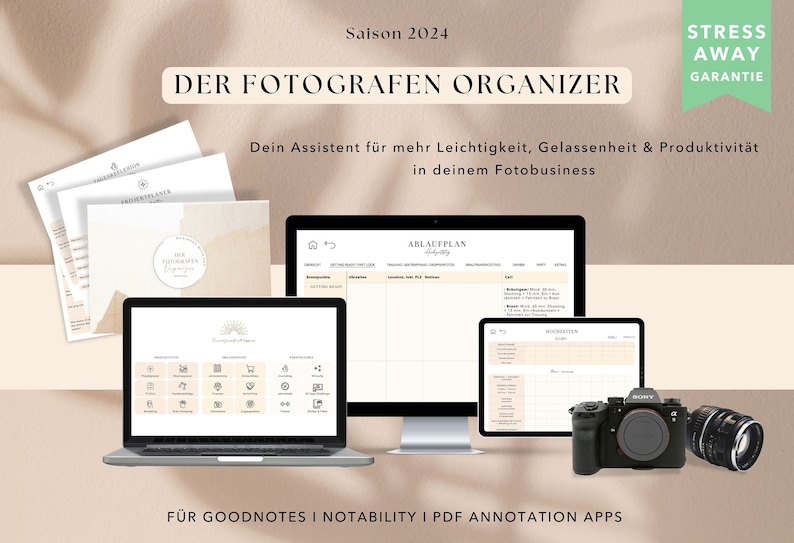 Der Fotografen Organizer 2024 / Fotografen Planer / Fotografen Jahreskalender / Work-Life-Balance / Digital / Goodnotes Notability / German Bild 1