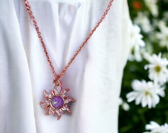 Opal Sun Tangled Rapunzel Sunset Necklace- Tangled Sun Necklace, Micro paved Zirconia Star Necklace, Opal Sun Necklace, Gifts for Her