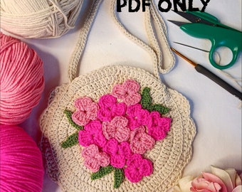 Crochet Circle Bag PATTERN with Flowers (PDF Pattern)