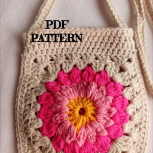 Häkelanleitung Daisy Grandma Square Beutel Muster, Daisy Grandma Square Muster, Grandma Square Bag, Häkeltasche Muster, Umhängetasche P