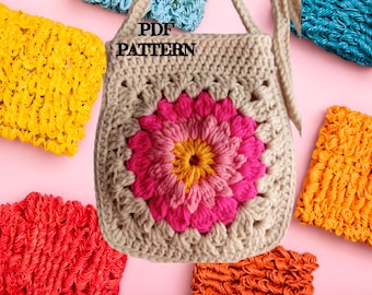 Patrón de bolso de crochet cuadrado Daisy Grandma: Tutorial en PDF