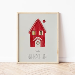 Digital money gift for Christmas | Money gift poster red house for Christmas to print