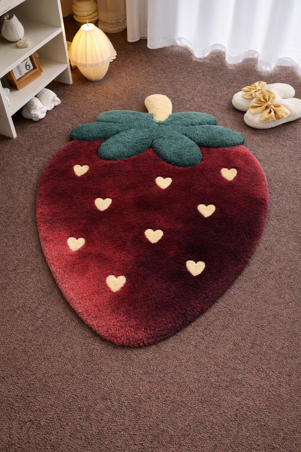 Stawberry Rug Pastel Strawberry Rug, Plush Kawaii Nursery Decor - Etsy