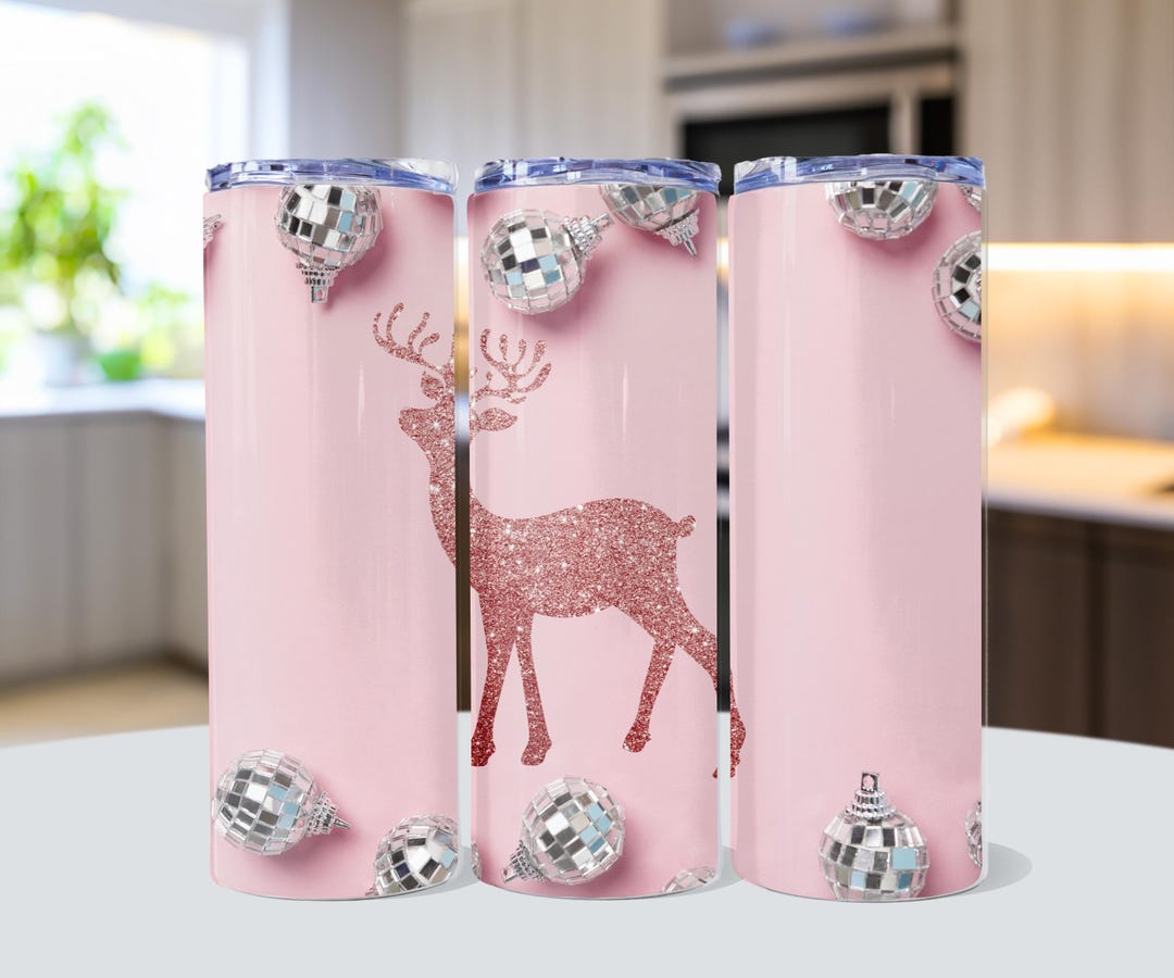 Pink Glitter Christmas Reindeer 20 Oz Skinny Tumbler Wrap - Etsy