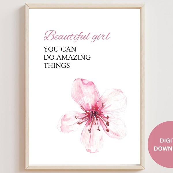 Beautiful Girl You Can Do Amazing Things Printable Wall Art, Girl Boss Office Wall Decor, Female Entrepreneur Gift, Boss Lady Wall Art