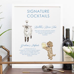 Custom Watercolor Pet Portrait Cocktail Sign: Wedding Signature Drinks (Digital File)
