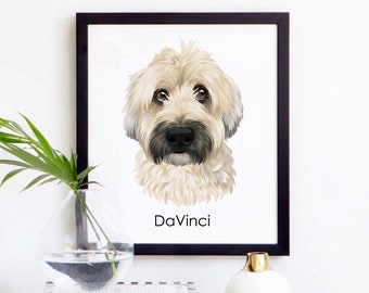 Custom digital dog portrait. Digital pet portrait from photo. Birthday gift for dog lover. Pet loss gift. Printable poster.