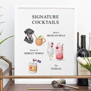 Custom Watercolor Pet & Cocktail Sign: Wedding Signature Drinks (Digital File for 3 Cocktails/Pets)