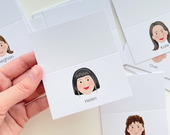 Custom Portrait Place Cards. Wedding, Birthday Party Seating Cards in Cartoon Style. Personalized Fun & Unique Table Decor