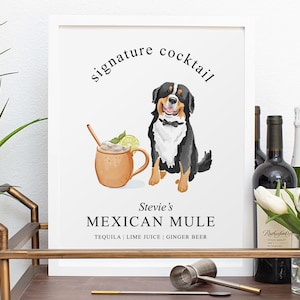 Watercolor Pet Portrait Cocktail Sign: Custom Wedding Drink Digital Art