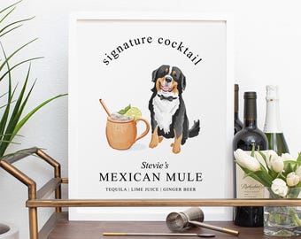 Watercolor Pet Portrait Cocktail Sign: Custom Wedding Drink Digital Art