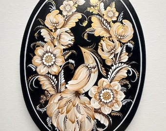 Panel de pared floral pintado a mano, arte popular ucraniano Petrykivka