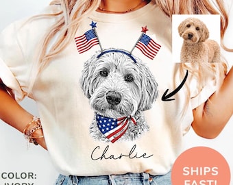 Patriotic Dogs Comfort Colors 4th of July Dog T-Shirts, 124+ Dog Breeds, Custom Available, USA Flag, USA 250 Shirt