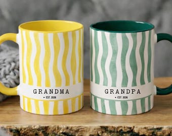 Promoted To Grandparents Mug, Striped Coffee Mug, First Time Grandma And Grandpa Est Year, Personalized Pregnancy Announcement